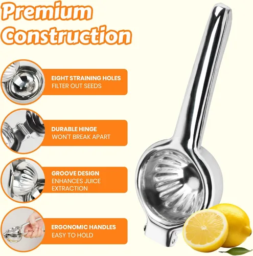 Vista 5 de Exprimidor de limón de acero inoxidable Exprimidor de mano resistente con tazón grande Prensa manual de cítricos premium Exprimidor