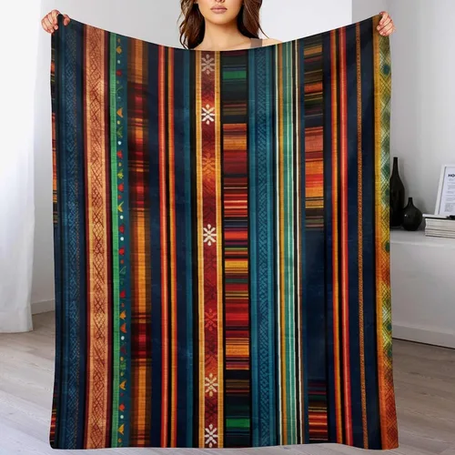 Vista 7 de Manta bohemia mexicana retro a rayas multicolor, manta bohemia étnica cálida de 30 x 40 pulgadas, suave manta de felpa mullida y acogedora manta