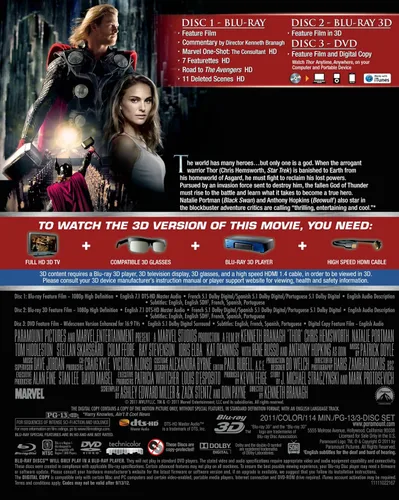 Vista 2 de Thor (Three-Disc Combo Blu-ray 3D Blu-ray DVD Digital Copy) 3D Blu-ray