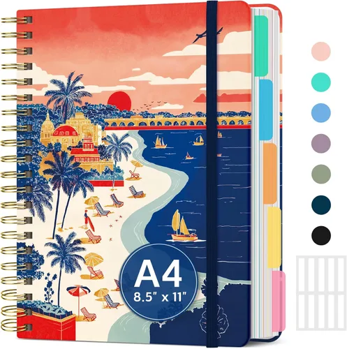 Vista 34 de Cuadernos grandes de espiral rayados para el trabajo con divisores y pestañas extraíbles, 8.5 x 11 pulgadas, bonito cuaderno de tapa dura de 5