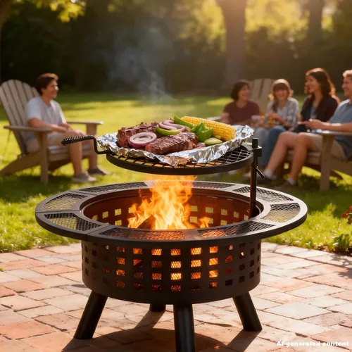 Vista 3 de Verdeluxe Hoguera al Aire Libre de 91 cm con Parrilla, Hogueras de Leña para Exteriores con Tapa y Atizador, Mesa de Hoguera 3 en 1 de Metal