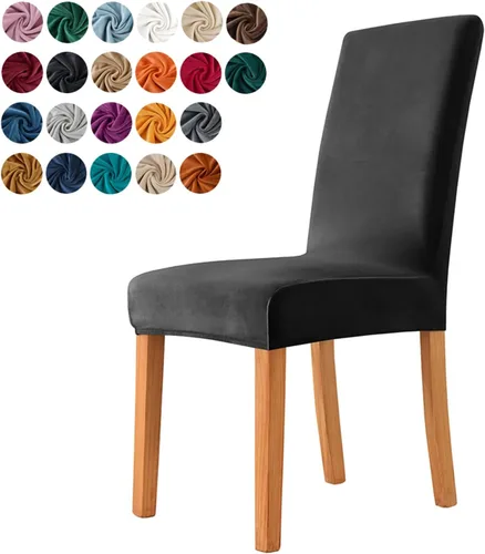 Vista 9 de Juego de 6 fundas para sillas de comedor, fundas elásticas de terciopelo para sillas de comedor, extraíbles y lavables, fundas protectoras
