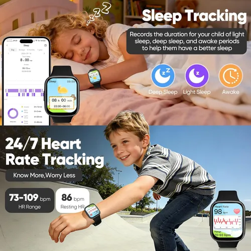 Vista 5 de Reloj inteligente para niños, no necesita aplicación/teléfono, pantalla táctil HD, rastreador de actividad física con frecuencia cardíaca, monitor