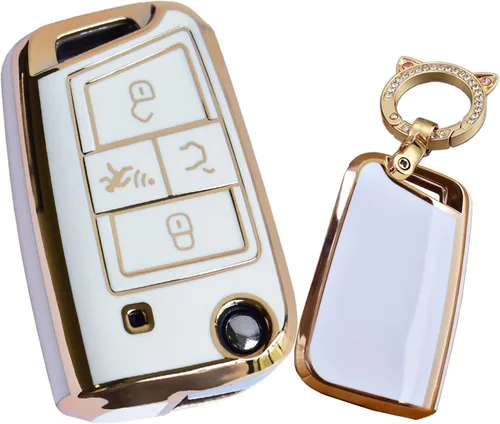 Vista 7 de SANRILY Golden-Edge - Funda para llavero de 4 botones para VW Tiguan Golf Jetta Polo Atlas Skoda de protección completa sin llave con llavero