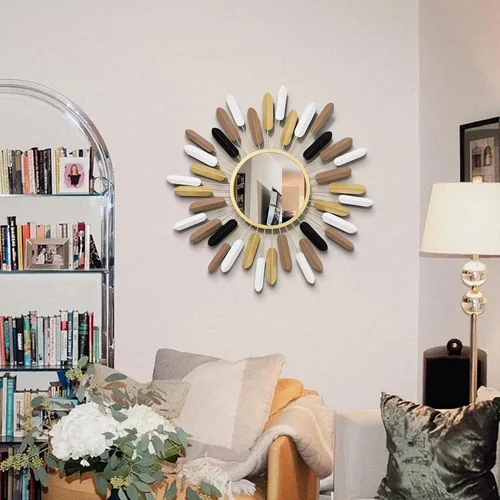 Vista 3 de Espejo de pared Boho de 61 cm con diseño de flores, espejos rústicos de lujo para decoración de granja para sala de estar, baño, dormitorio y entrada