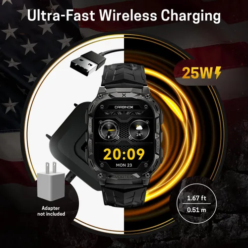 Vista 7 de CARBINOX Vortex - Reloj inteligente con cargador, resistente rastreador de fitness IP69K resistente al agua, compatible con teléfonos Android e iOS