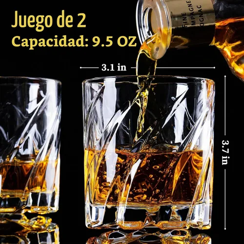 Vista 2 de FrutPunch Juego de 2 Vasos Giratorios de Whisky, Vaso Old Fashioned Giratorio, Bourbon, Cóctel, Vasos Rock para Bar, Fiesta y Hogar, Regalo
