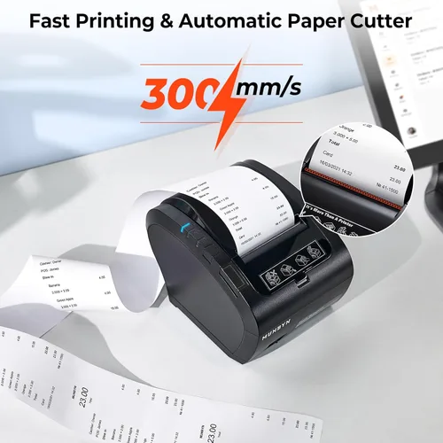 Vista 2 de Impresora de recibos térmica Bluetooth MUNBYN P047, impresora POS de 80mm, impresora térmica con USB, Serial, Ethernet, Bluetooth, compatible