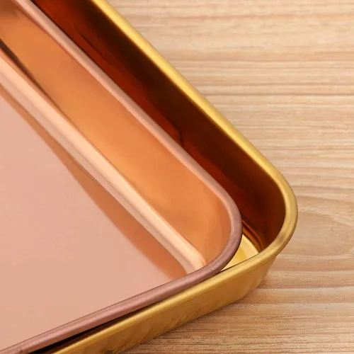 Vista 3 de Bandeja de acero inoxidable para mesa de café, plato de barbacoa, postre, plato de frutas, bandejas de desayuno, accesorios de cocina, oro rosa