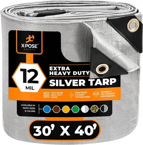 Vista 187 de Xpose Safety Lona protectora de polietileno plateado resistente de 5 x 7 pies - Funda protectora multiusos - Duradera, resistente al agua