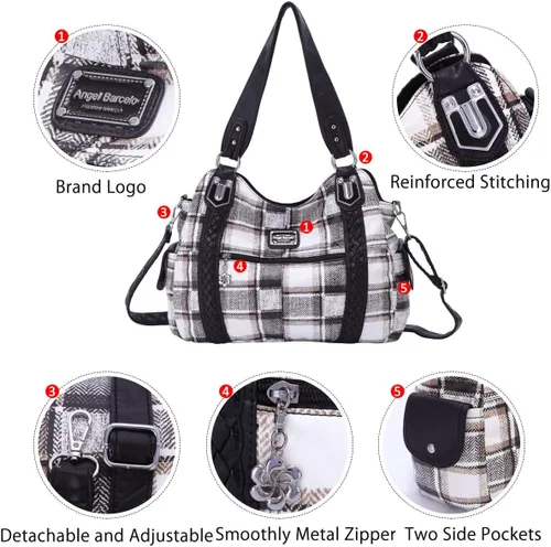 Vista 5 de Angel Barcelo - Bolsa de hombro amplia para mujer, diseño Hobo, cuero lavado