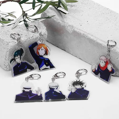 Vista 4 de Juego de 6 llaveros Jujutsu Kaisen Anime Regalos Gojo Satoru Itadori Yji Acrílico Llavero para Fans
