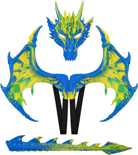 Vista 10 de Himine Alas de dragón Props Cosplay Wing con máscara de cola Negro