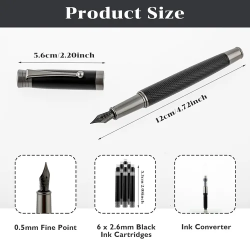Vista 3 de TIESOME Juego de pluma estilográfica de lujo, pluma estilográfica de metal con 6 cartuchos de tinta de 0.102 in, bolígrafos de caligrafía de Punta