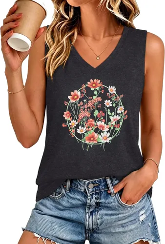 Vista 18 de Camisetas de verano para mujer, sin mangas, con cuello en V, ajuste holgado, casual, blusa tipo túnica Ab Cadetblue