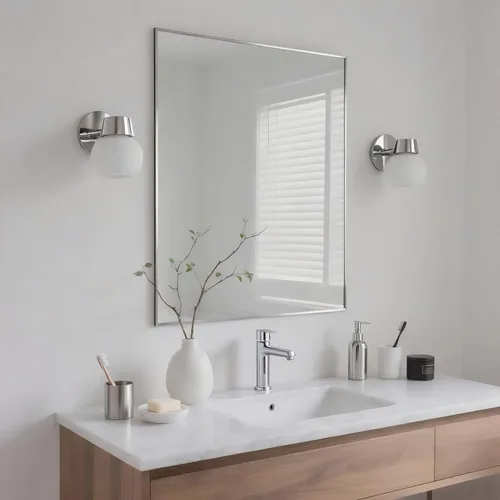 Vista 49 de 24x24 Inch Black Bathroom Mirror for Wall, Aluminum Frame Rectangle Rectangular Vanity Mirror, Modern Large for Bedroom, Living Room, Horizontal or