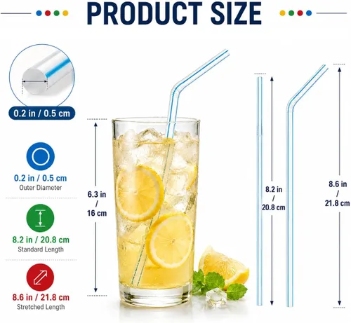 Vista 2 de Paquete de 600 pajitas de plástico flexibles de 8 pulgadas, pajitas desechables flexibles para beber 600 Count Value Pack, Flexible Bendy Straws