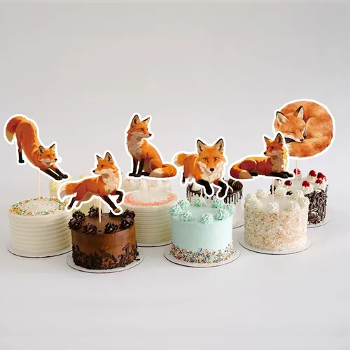 Vista 6 de 48 Pcs Fox Cupcake Toppers - Woodland Animal Cake Picks for Woodland Animal-Themed Baby Shower Birthday Party Table Decorations Supplies
