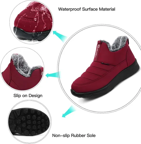 Vista 2 de SWQZVT Botas de invierno para mujer, para la nieve botas de invierno antideslizantes al tobillo, cómodas y resistentes al aire libre