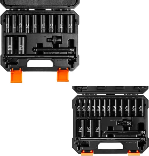 Vista 10 de BOEN Juego de llaves de impacto profundo de 3/8" de 14 piezas, 3/8" a 1" de cubo, 3/8" de guía universal de 6 puntos, barras de extensión de 6