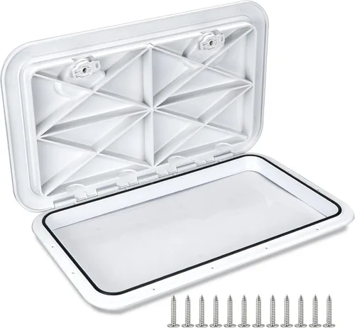 Vista 10 de smartmarine 24"x14" Marine Boat Deck Hatch Cover,Boat Access Hatch & Lid, 2pcs Hatch Handles Lock.Black/White