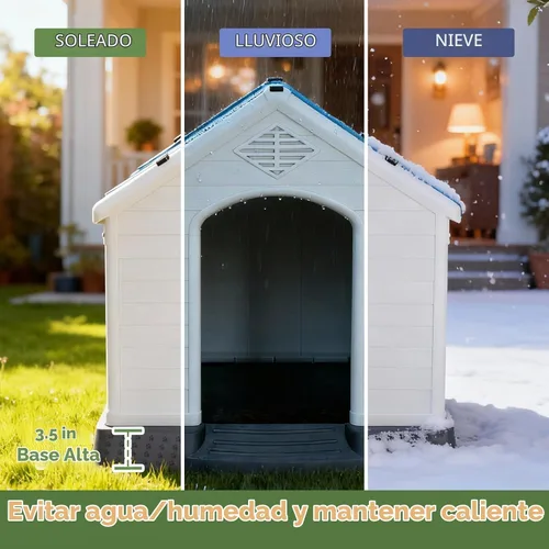 Vista 7 de Casa Grande de Plástico para Perros, Caseta para Perros Exterior Impermeable Doghouse Casas para Perros, Refugio para Cachorros Piso Elevado