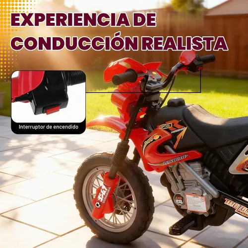 Vista 4 de Motocross eléctrica para niños 6 V, color rojo, de Aosom