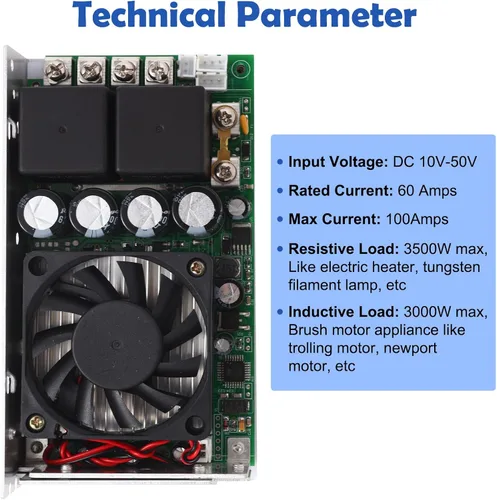 Vista 3 de Controlador de Velocidad de Motor DC PWM de Grado Industrial, DC 10V-50V / Nominal 60A / Máx 100A Controlador de Motor de Escobillas DC de Grado