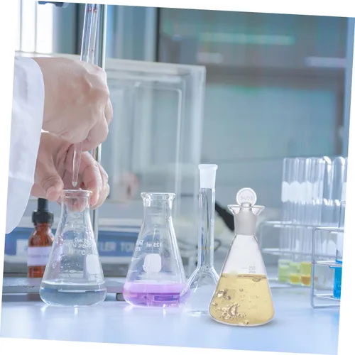 Vista 6 de UPKOCH Frasco Erlenmeyer de vidrio de 8.5 fl oz de boca estrecha transparente Erlenmeyer graduado frasco cónico con tapón para experimento