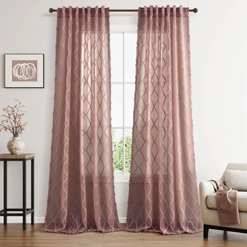 Vista 12 de Cortinas transparentes negras Hokibero de 96 pulgadas de largo, juego de 2 paneles con pestaña trasera, filtro de luz, cortinas