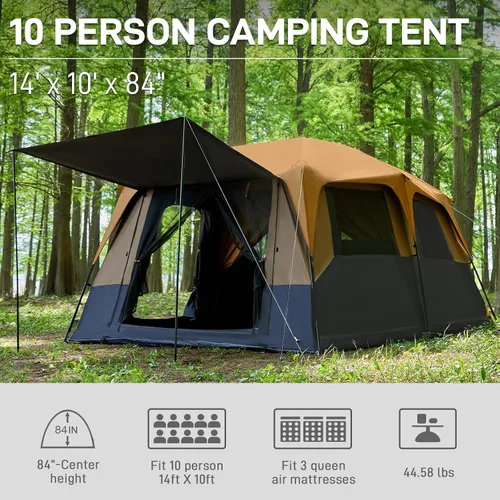 Vista 7 de EVER ADVANCED Tienda de campaña con diseño blackout para 10 personas, tienda de múltiples habitaciones para la familia, tiendas grandes con Naranja