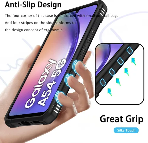 Vista 5 de Miimall Funda resistente para Samsung Galaxy A54 0.18 oz, cuerpo completo, soporte de anillo giratorio, protección a prueba de caídas de grado