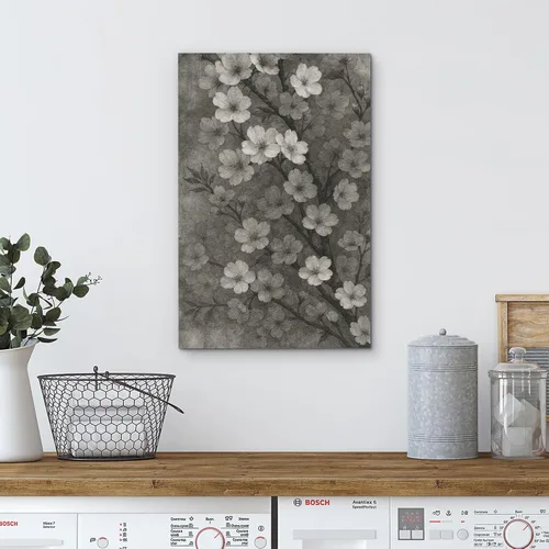 Vista 4 de wall26 Impresión en Lienzo Arte de Pared Flor de Cerezo Monocromática Estilo Vintage Floral Rústico Dramático Duotono Oscuro para Sala de Estar