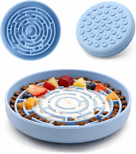Vista 8 de Cuenco grande de alimentación lenta para perros, bandeja de alimentación de rompecabezas de silicona premium para perros y gatos, cuenco de Cian