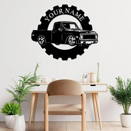 Vista 7 de Letrero de metal personalizado con nombre de camión, semirremolque, arte de pared para valla de garaje, patio, decoración al aire libre, letrero