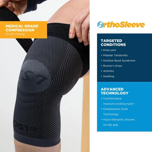 Vista 2 de OrthoSleeve KS7+ Adjustable Knee Sleeve for Knee Pain Relief, Running, Tendonitis, Arthritis & Swelling Medical Grade Compression with Adjustable
