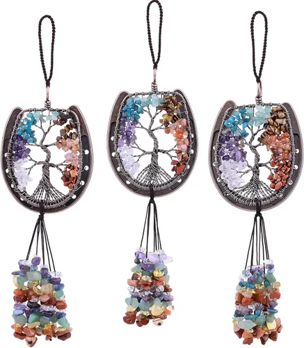 Vista 5 de rockcloud Adorno para colgar en la pared de herradura con borlas de cristales, piedras preciosas para ventana para decoración de meditación en casa