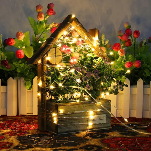 Vista 5 de Guirnalda de luces estrelladas, 250 LED, 1 paquete de luces de hadas decorativas impermeables centelleantes, 8 modos de luces de cascada de rama