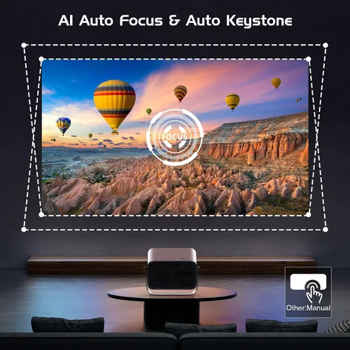 Vista 4 de 【Enfoque automático/Keystone】Proyector 4K con WiFi y Bluetooth, proyector de película giratorio de 360°, proyector portátil con 200 ANSI, proyector