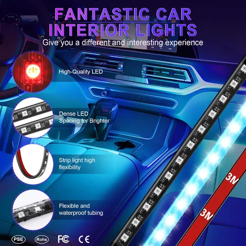 Vista 6 de LivTee Luces Interiores de Acento para Auto, Luces Interiores Inteligentes para Auto con Control de Aplicación, Luces LED RGB con Modo de Música