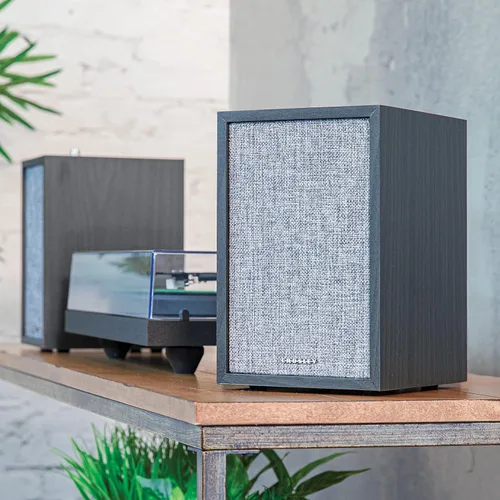 Vista 5 de Crosley S200A-BK 4" Altavoces estéreo activos con alimentación Bluetooth, conexiones ópticas, USB y Aux, negro