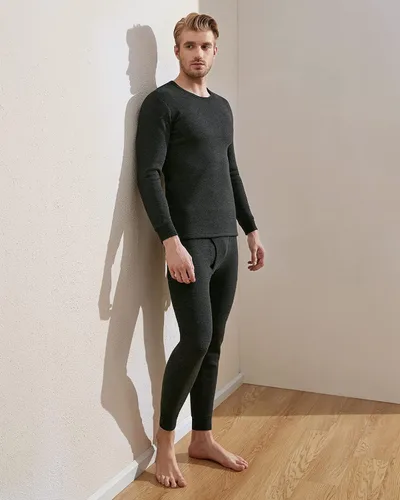 Vista 4 de LAPASA Conjunto de ropa interior térmica ultra pesada para hombre, capa base de forro polar con forro polar largo M63, Negro