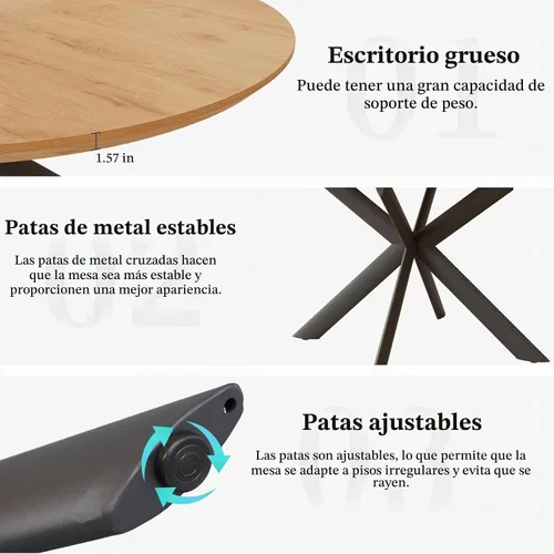 Vista 4 de HIPIHOM - Mesa de comedor redonda extensible de 43.2"-59.1", mesa redonda moderna de madera de mediados de siglo, mesa de café de roble para ocio