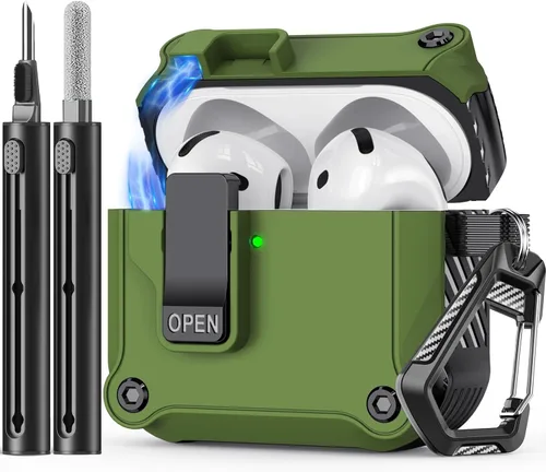 Vista 7 de Inesore Compatible con estuche para AirPods de 4ª generación, con kit de limpieza, cierre automático seguro para nueva funda de carga Airpods 4