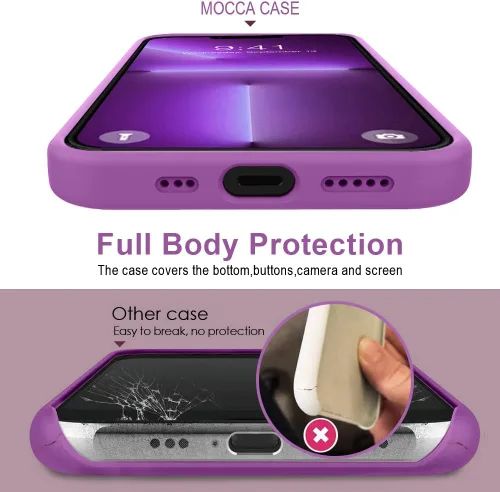 Vista 5 de MOCCA Funda compatible con iPhone 13 de 6.1 pulgadas con soporte de anillo Silicona líquida Forro de microfibra Funda protectora antiarañazos