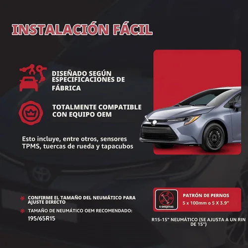 Vista 5 de Toyota Corolla - Agarradera de rueda de acero, 15" 5, rin de acero de 15X6 pulgadas