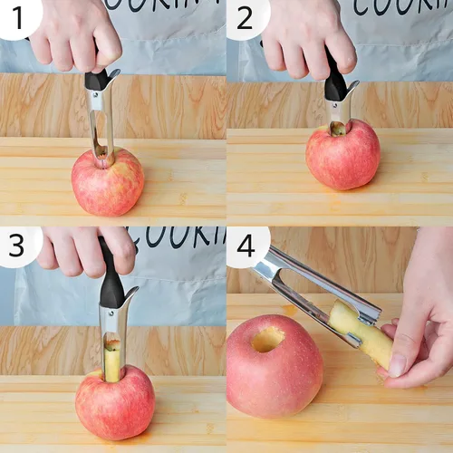 Vista 6 de Asdirne Juego de rebanador y descorazonador de manzana, cortador de manzana y cortador de frutas con cuchillas afiladas de acero inoxidable y asas