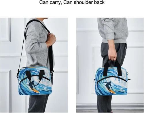 Vista 6 de Blueangle Bolsa de almuerzo aislada con estampado de acuarela con correa de hombro desmontable y asa de transporte, bolsa de mano ecológica