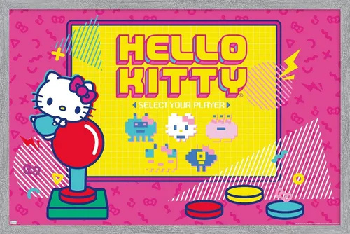 Vista 16 de Trends International Hello Kitty: Póster de pared Kawaii Arcade de 22.4 pulgadas de largo x 14.7 W, versión enmarcada de madera de granero