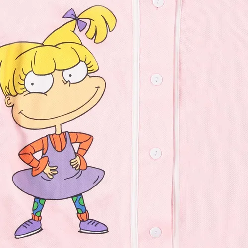 Vista 3 de Nickelodeon Camiseta de moda para mujer de los 90 Rugrats, Angelica y Chuckie Mesh Baseball Jersey